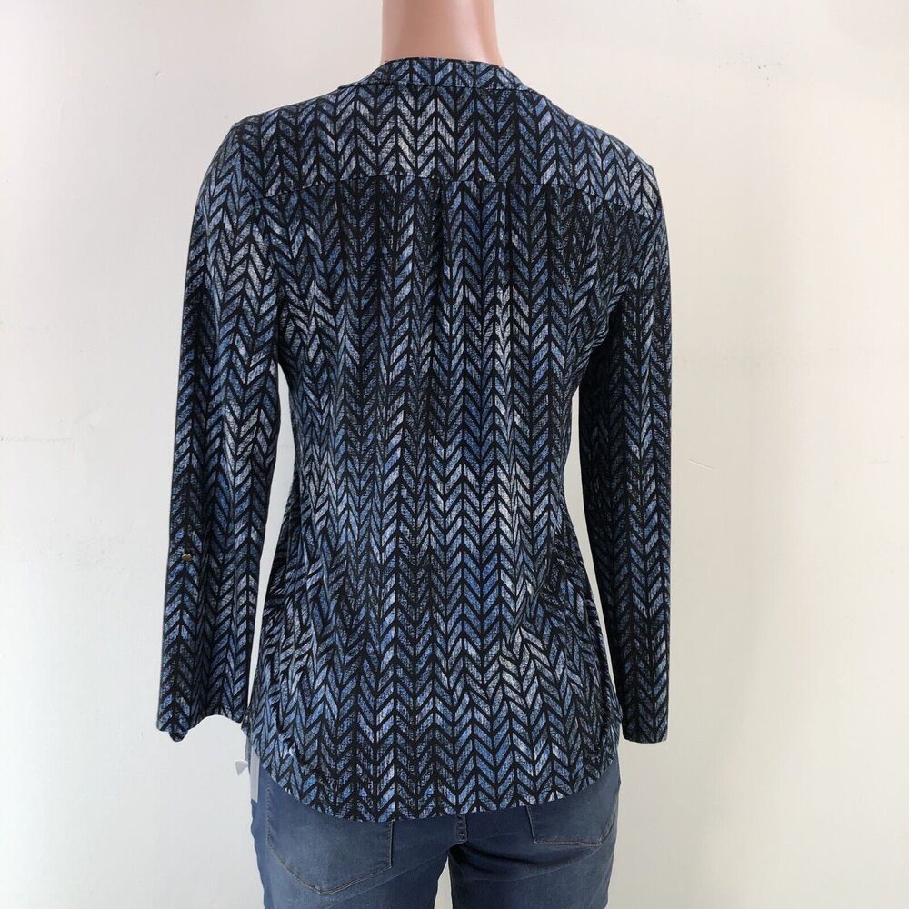 Robert Louis Long Sleeve Top Blouse V Neck Womens Small Blue Black - Picture 4 of 14
